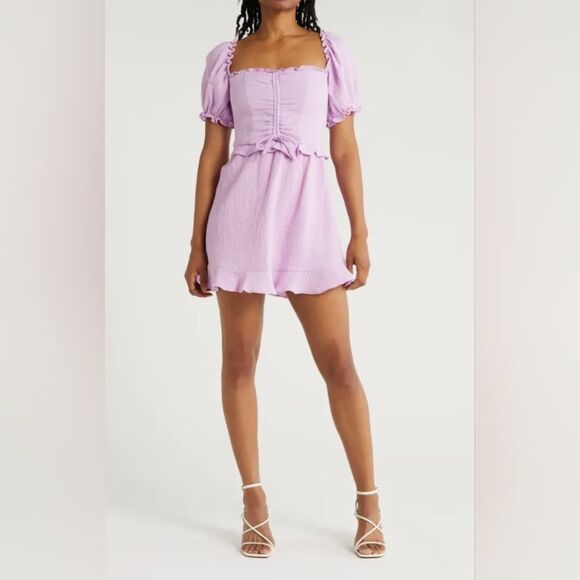 NWT Show Me Your Mumu Sophie Puff Sleeve Cotton Minidress Purple Medium Small - Picture 1 of 6